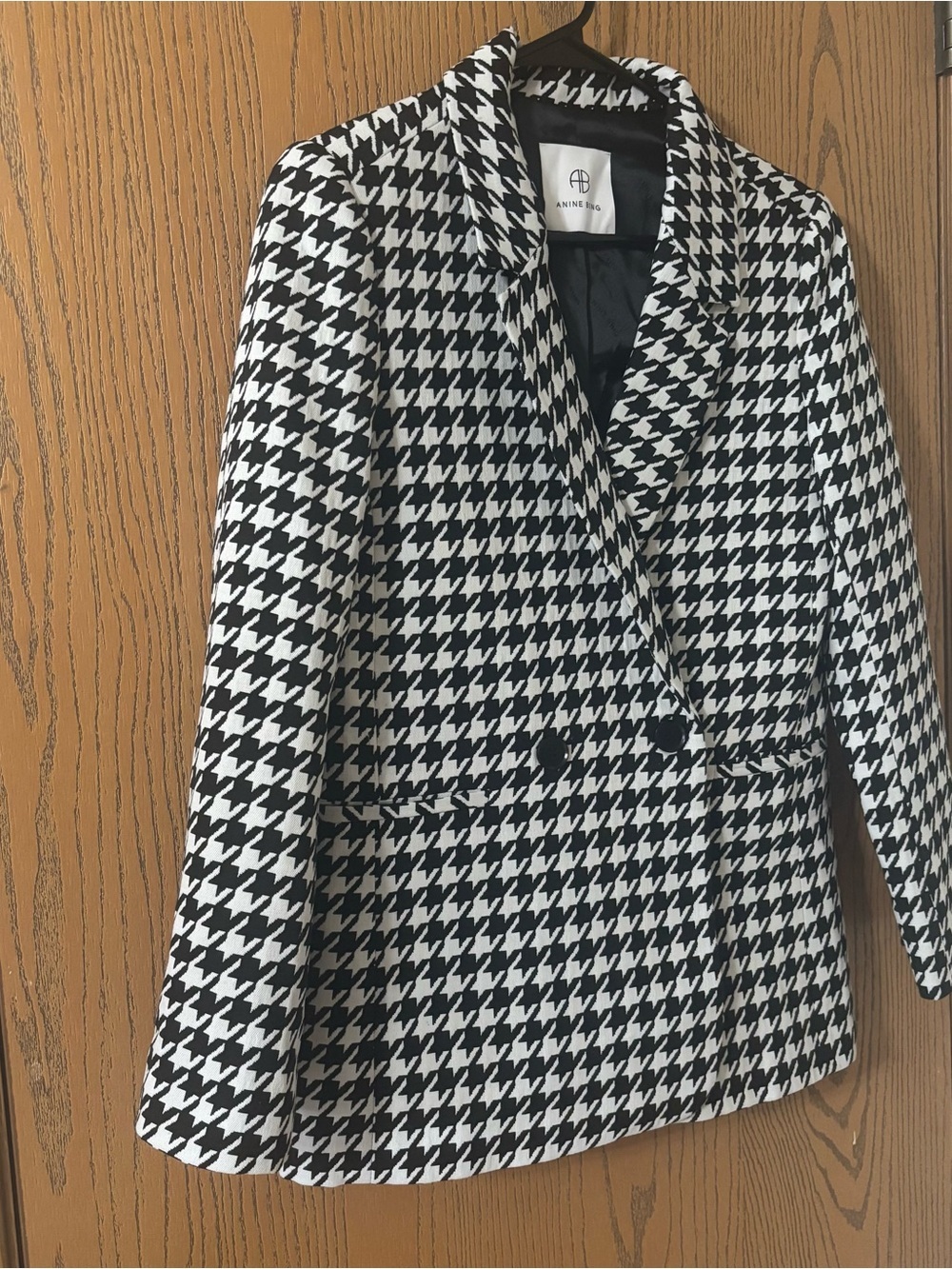 Anine Bing Madeline Houndstooth Double-Breasted Jacket NWOT XS Black & white - Picture 4 of 8
